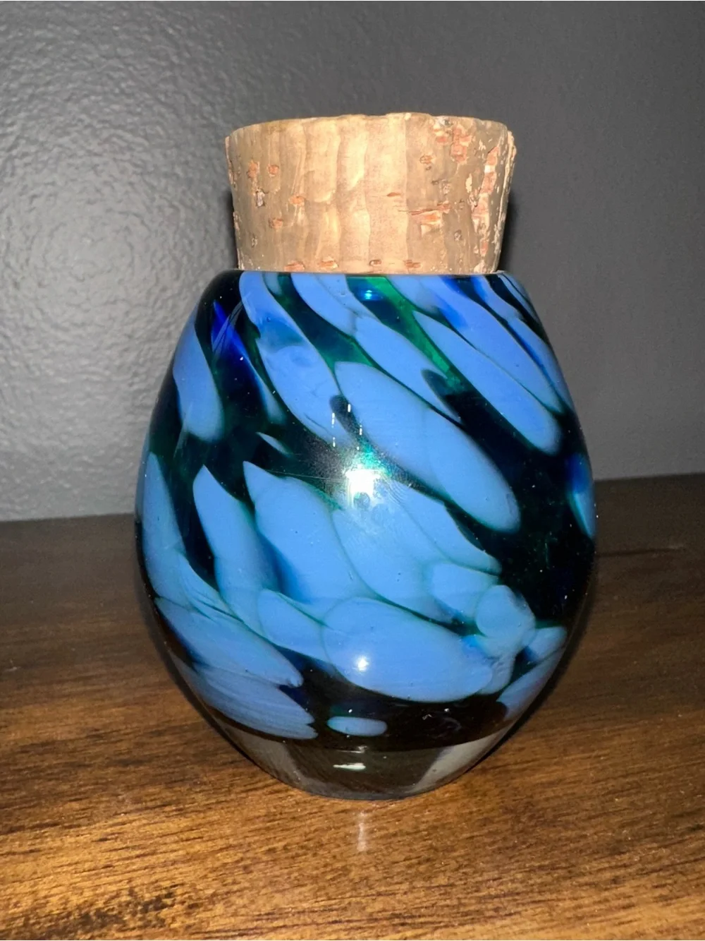 Hand-Blown Blue Glass Jar with Cork Stopper